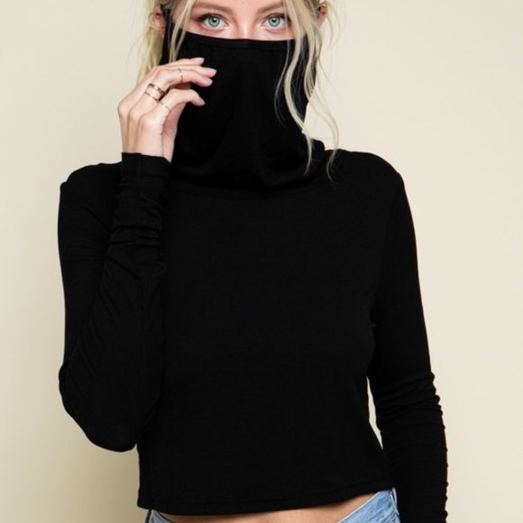Covid Crop Top Built In Mask - Picture 1 of 4
